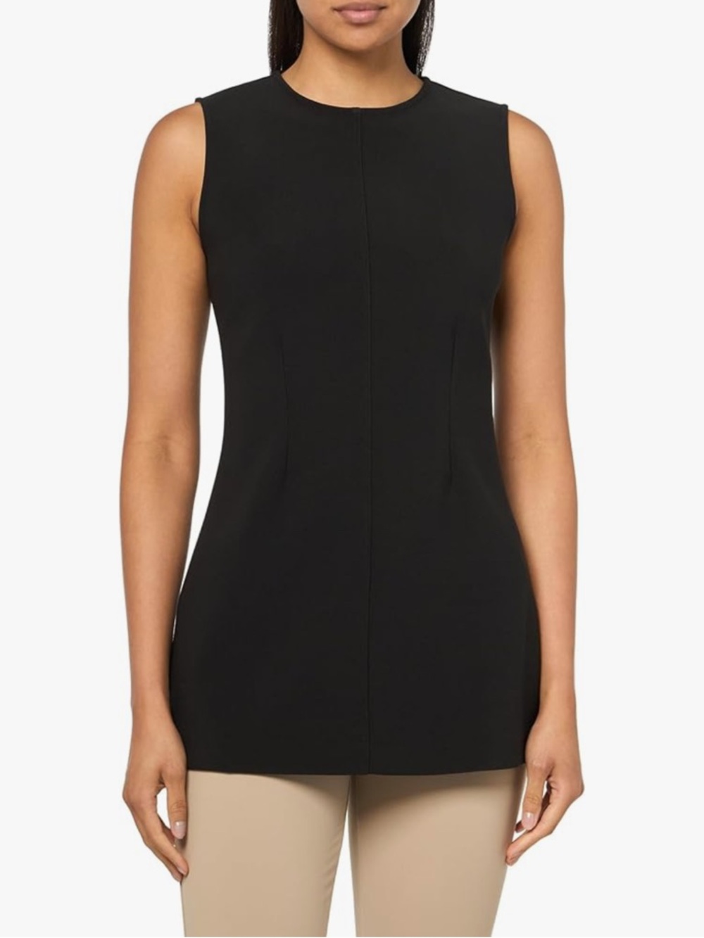 Calvin Klein Sleeveless Black Shell Tunic Top Knit Tailored Large NWT